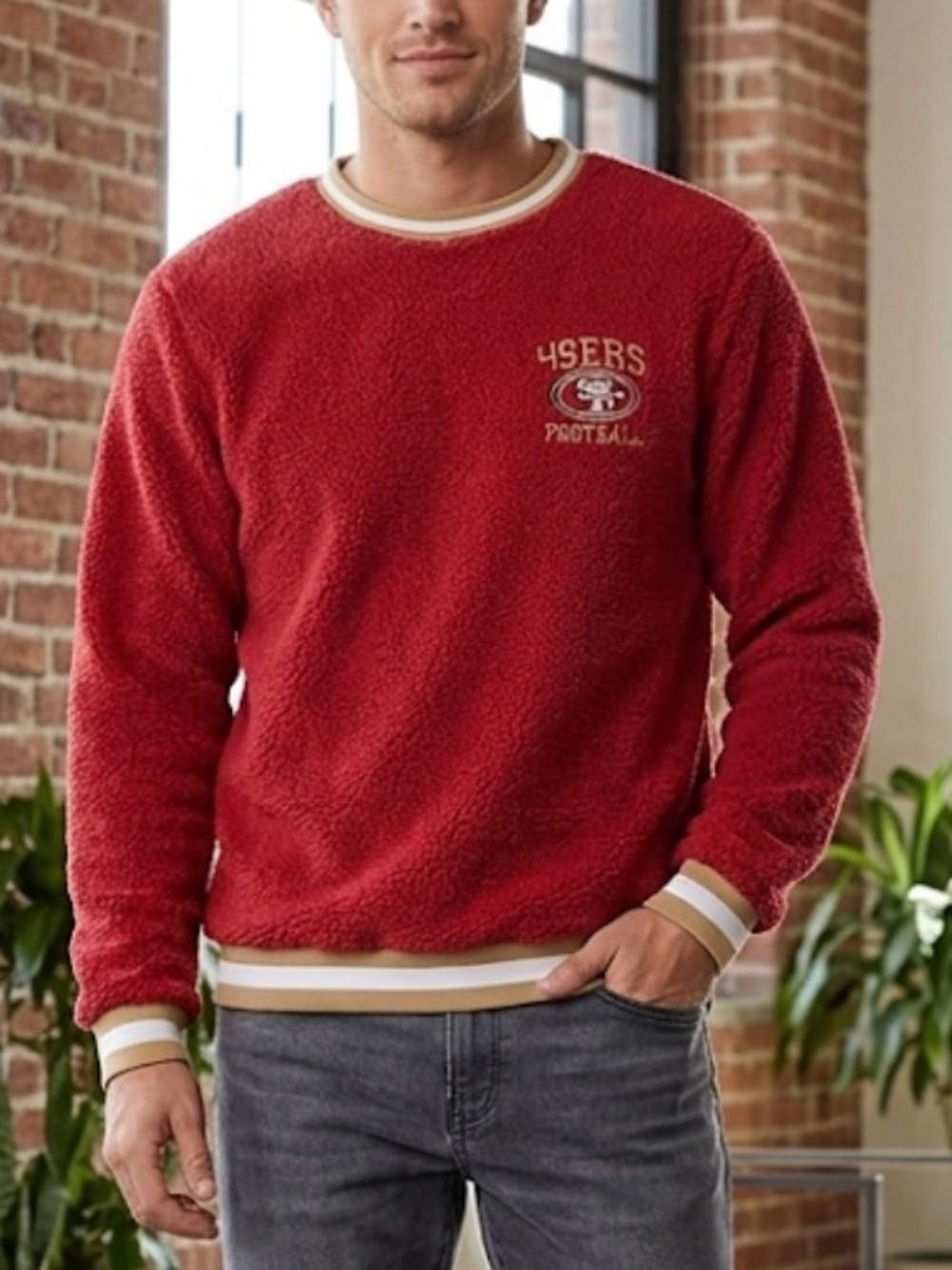 San Francisco 49ers Red Sherpa Pullover Sweatshirt
